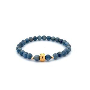 18K Gold Money Bag Lucky Charm Beads Bracelet Gemstones Kyanite 6mm